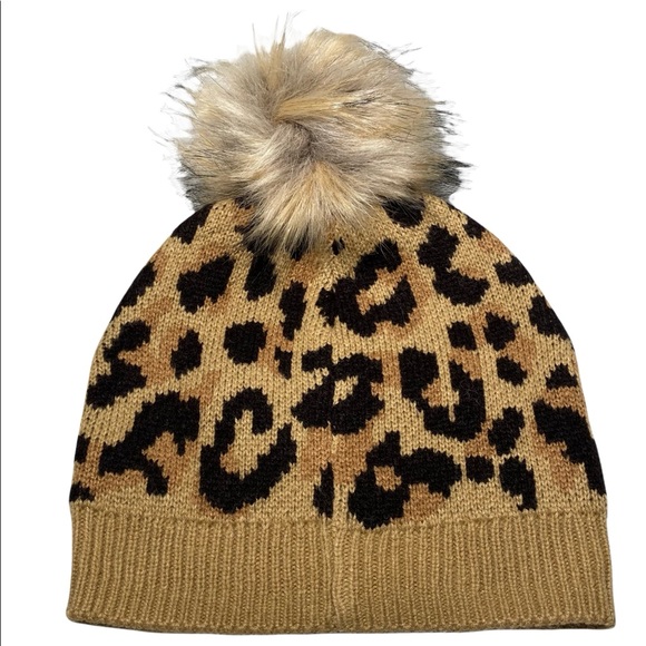 J. Crew Beanie Leopard Faux-Fur Pom-Pom Hat - Picture 2 of 6